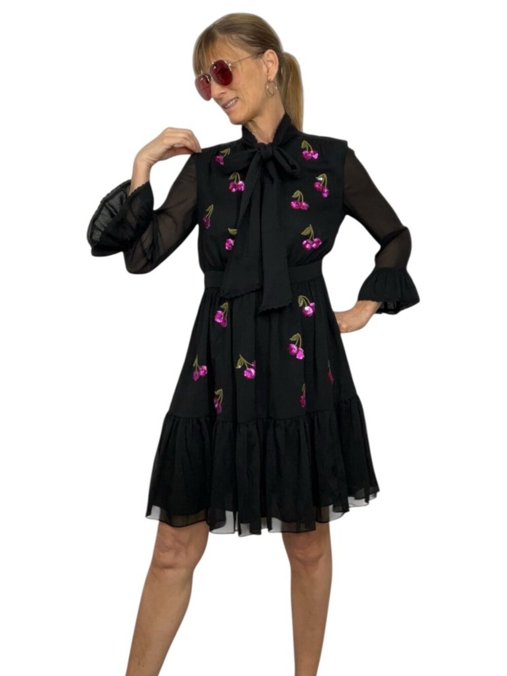 Kate Spade Sequins Cherries Shirtdress 4 Black Mini - Picture 16 of 16